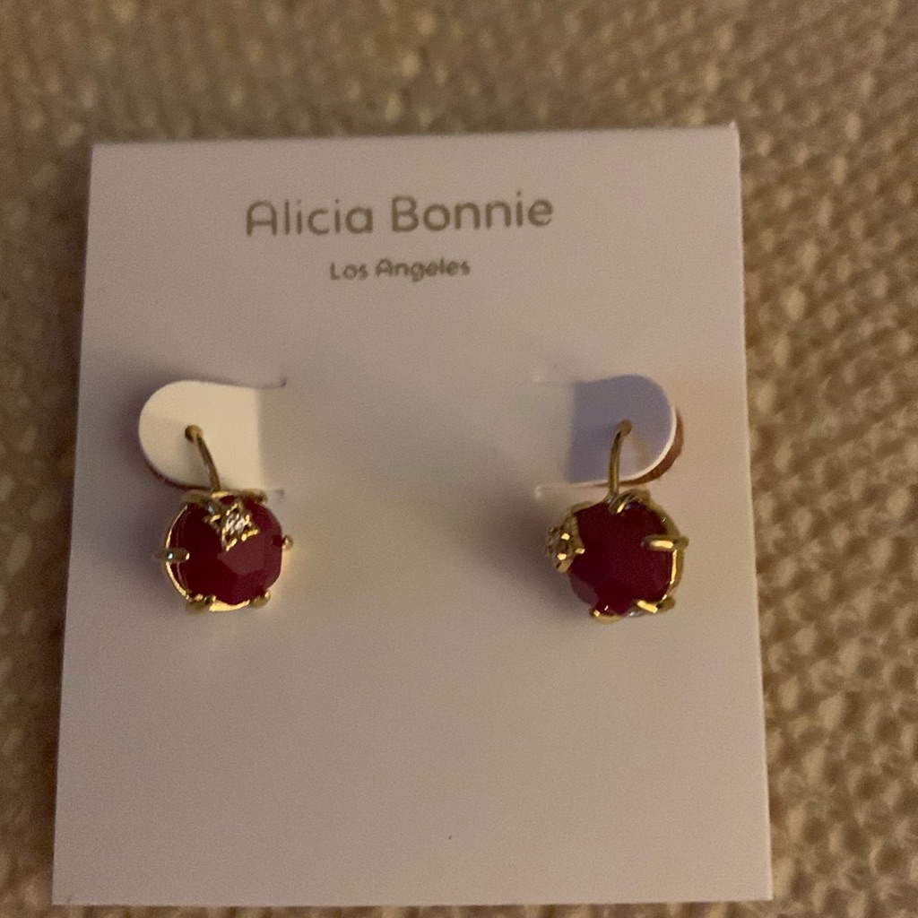 Nwt Alicia Bonnie Gem Star Gold Raspberry Labradorite Drop Earrings Brand New